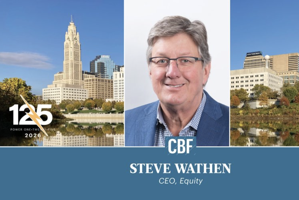 Steve Wathen, CEO of Equity, headshot with Columbus Ohio skyline and CBF Power 125 branding